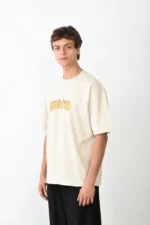 Unisex Bisiklet Yaka Baskılı Oversize T-Shirt - Beyaz - Görsel 3