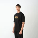 Unisex Bisiklet Yaka Baskılı Oversize T-Shirt - Siyah - Görsel 3