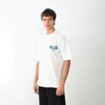 Unisex Bisiklet Yaka Baskılı Oversize T-Shirt - Beyaz - Görsel 3