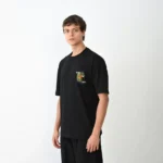 Unisex Bisiklet Yaka Baskılı Oversize T-Shirt - Siyah - Görsel 2