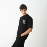 Unisex Bisiklet Yaka Baskılı Oversize T-Shirt - Siyah - Görsel 3