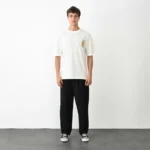 Unisex Bisiklet Yaka Baskılı Oversize T-Shirt - Beyaz - Görsel 2