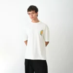 Unisex Bisiklet Yaka Baskılı Oversize T-Shirt - Beyaz - Görsel 3