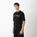 Unisex Bisiklet Yaka Baskılı Oversize T-Shirt - Siyah - Görsel 2