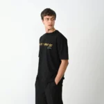 Unisex Bisiklet Yaka Baskılı Oversize T-Shirt - Siyah - Görsel 3