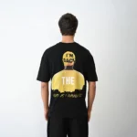 Unisex Bisiklet Yaka Baskılı Oversize T-Shirt - Siyah - Görsel 4