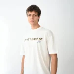 Unisex Bisiklet Yaka Baskılı Oversize T-Shirt - Beyaz - Görsel 3