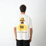 Unisex Bisiklet Yaka Baskılı Oversize T-Shirt - Beyaz - Görsel 4