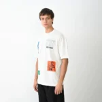 Unisex Bisiklet Yaka Baskılı Oversize T-Shirt - Beyaz - Görsel 3