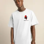 Unisex Bisiklet Yaka Baskılı Oversize T-Shirt - Beyaz