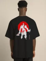 Unisex Bisiklet Yaka Baskılı Oversize T-Shirt - Siyah - Görsel 2