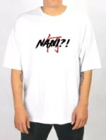 Unisex Bisiklet Yaka Baskılı Oversize T-Shirt - Beyaz