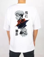 Unisex Bisiklet Yaka Baskılı Oversize T-Shirt - Beyaz - Görsel 2