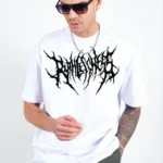 Unisex Bisiklet Yaka Baskılı Oversize T-Shirt - Beyaz