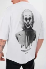 Unisex Bisiklet Yaka Baskılı Oversize T-Shirt - Beyaz - Görsel 2