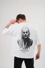 Unisex Bisiklet Yaka Baskılı Oversize T-Shirt - Beyaz - Görsel 3