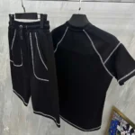 Unisex Karoyaka Dikişli Şortlu Takım - Siyah - Görsel 2