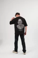 Unisex Bisiklet Yaka Baskılı Oversize T-Shirt - Siyah - Görsel 2