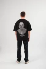 Unisex Bisiklet Yaka Baskılı Oversize T-Shirt - Siyah - Görsel 3