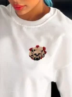 Unisex Bisiklet Yaka Baskılı Oversize T-Shirt - Beyaz - Görsel 2