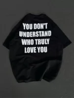 Unisex Bisiklet Yaka Baskılı Oversize T-Shirt - Siyah - Görsel 2