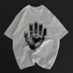 Unisex Bisiklet Yaka Baskılı Oversize T-Shirt - Beyaz