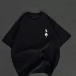 Unisex Bisiklet Yaka Baskılı Oversize T-Shirt - Siyah