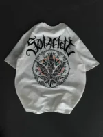 Unisex Bisiklet Yaka Baskılı Oversize T-Shirt - Beyaz - Görsel 2