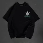 Unisex Bisiklet Yaka Baskılı Oversize T-Shirt - Siyah