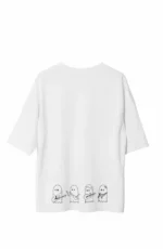 Unisex Bisiklet Yaka Baskılı Oversize T-Shirt - Beyaz - Görsel 2