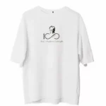 Unisex Bisiklet Yaka Baskılı Oversize T-Shirt - Beyaz
