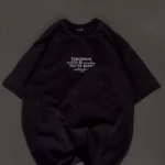 Unisex Bisiklet Yaka Baskılı Oversize T-Shirt - Siyah