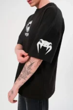 Unisex Bisiklet Yaka Baskılı Oversize T-Shirt - Siyah - Görsel 3