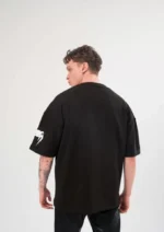Unisex Bisiklet Yaka Baskılı Oversize T-Shirt - Siyah - Görsel 4