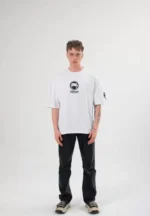 Unisex Bisiklet Yaka Baskılı Oversize T-Shirt - Beyaz - Görsel 2