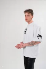 Unisex Bisiklet Yaka Baskılı Oversize T-Shirt - Beyaz - Görsel 4