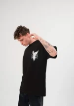 Unisex Bisiklet Yaka Baskılı Oversize T-Shirt - Siyah - Görsel 2