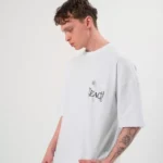 Unisex Bisiklet Yaka Baskılı Oversize T-Shirt - Beyaz