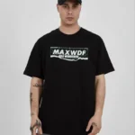 Unisex Bisiklet Yaka Baskılı Oversize T-Shirt - Siyah
