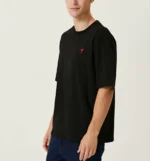 Unisex Bisiklet Yaka Baskılı Oversize T-Shirt - Siyah - Görsel 2