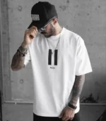 Unisex Bisiklet Yaka Baskılı Oversize T-Shirt - Beyaz - Görsel 2