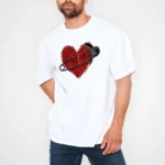 Unisex Bisiklet Yaka Baskılı Oversize T-Shirt - Beyaz