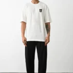 Unisex Bisiklet Yaka Baskılı Oversize T-Shirt - Beyaz