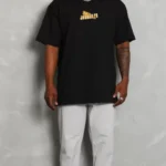 Unisex Bisiklet Yaka Baskılı Oversize T-Shirt - Siyah