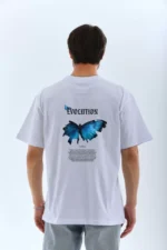 Unisex Bisiklet Yaka Baskılı Oversize T-Shirt - Beyaz - Görsel 2