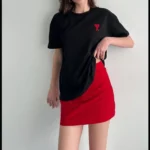 Unisex Bisiklet Yaka Baskılı Oversize T-Shirt - Siyah