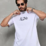 Unisex Bisiklet Yaka Baskılı Oversize T-Shirt - Beyaz