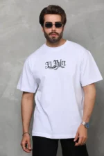 Unisex Bisiklet Yaka Baskılı Oversize T-Shirt - Beyaz - Görsel 2