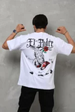 Unisex Bisiklet Yaka Baskılı Oversize T-Shirt - Beyaz - Görsel 3