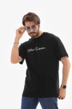 Unisex Bisiklet Yaka Baskılı Oversize T-Shirt - Siyah - Görsel 4